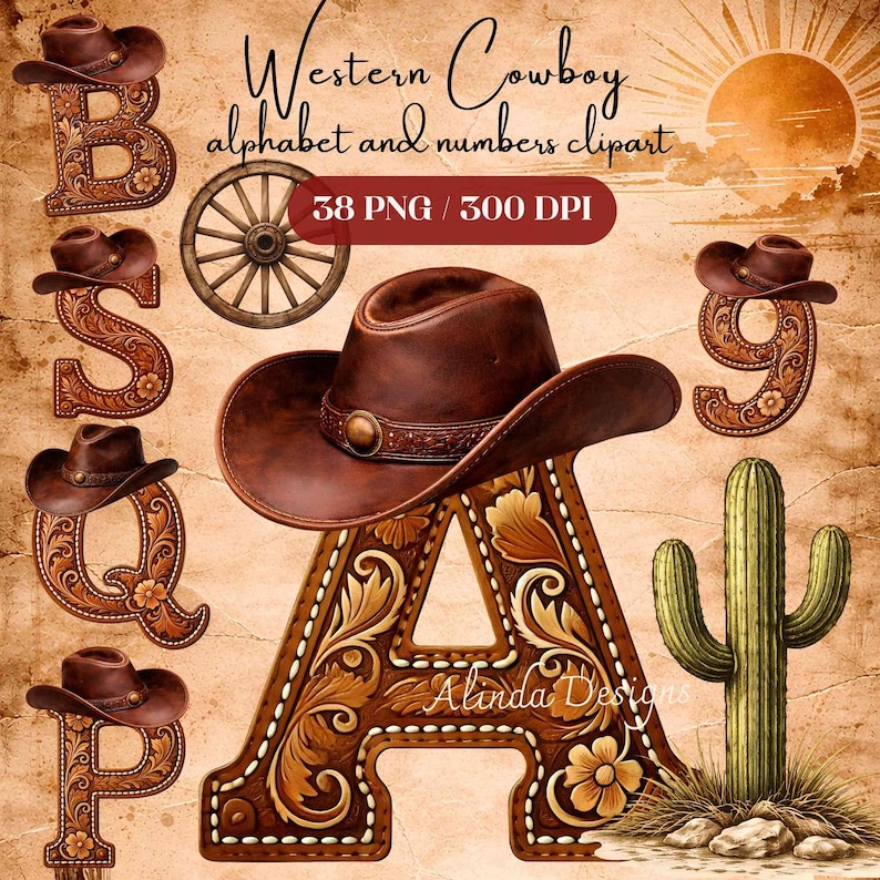 Western Cowboy Alphabet PNG, Tooled Leather Letters Clipart - Etsy