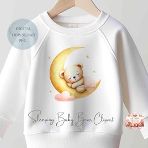 Sleeping Baby Bear Moon Clipart: Nursery Wall Art PNG