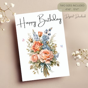 Cartões de aniversário para a mãe para impressão, cartão de aniversário floral, presentes de aniversário da mamãe, presente de aniversário da mãe, cartão de dia das mães, cartão para a mãe, aniversário da mãe