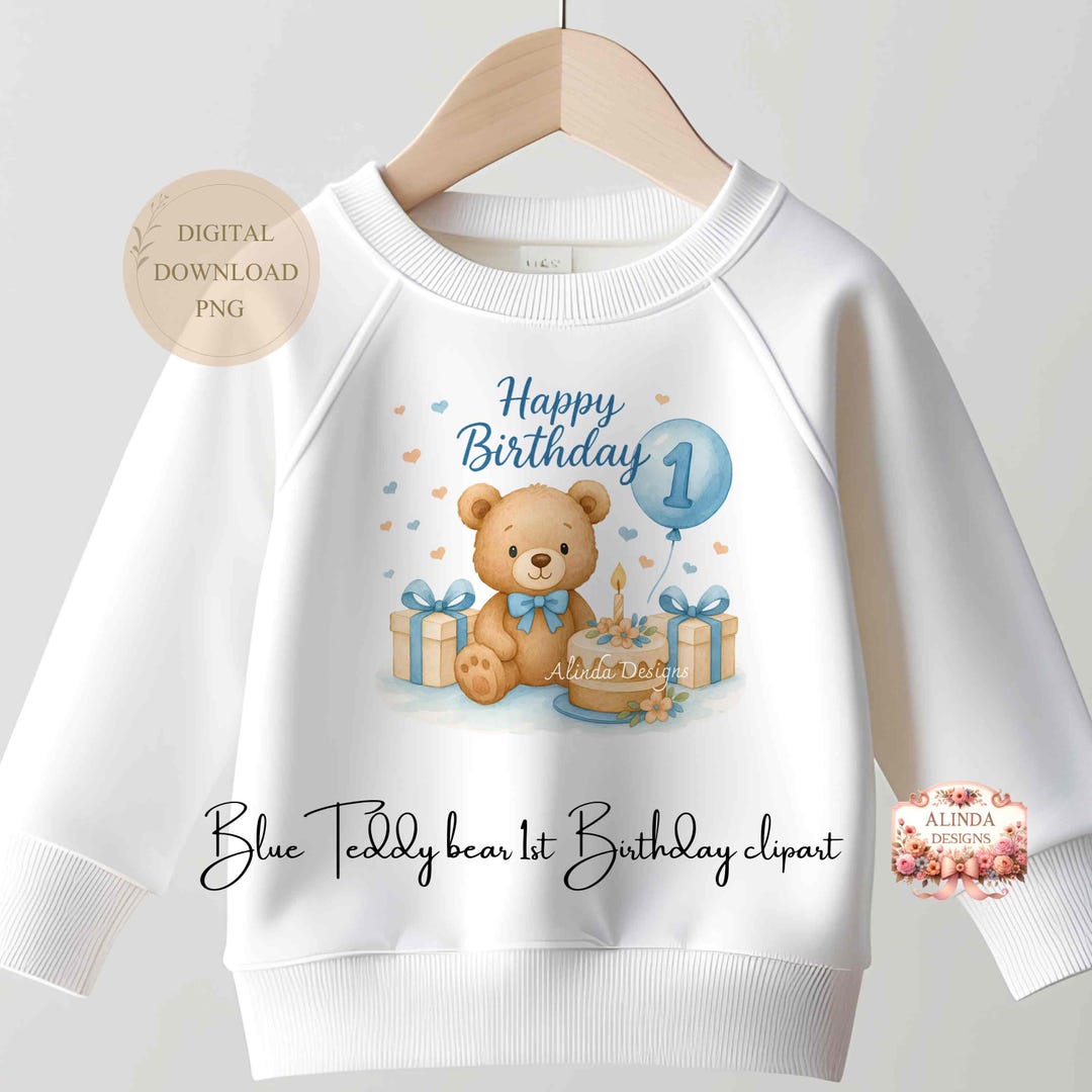 Blue Teddy Bear 1st Birthday Clipart: Baby Party PNG (digital Download ...