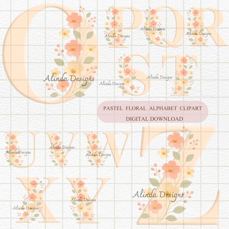 Pastel Floral Alphabet Clipart: Spring Garden Letters PNG Digital ...