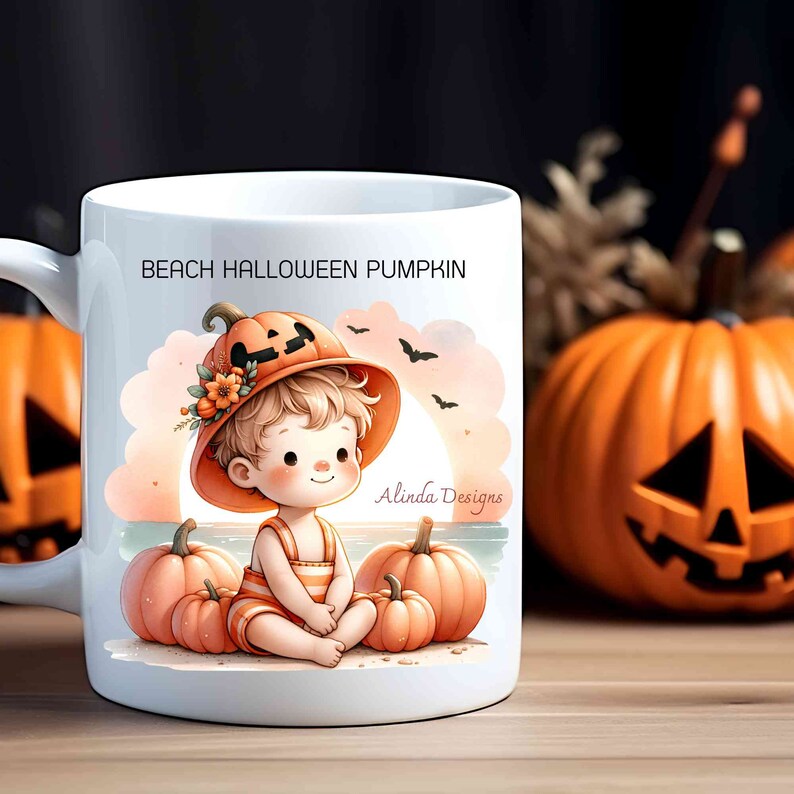 Beach Halloween Pumpkin Clipart: Tropical Coastal Art (PNG Digital Download) image 9