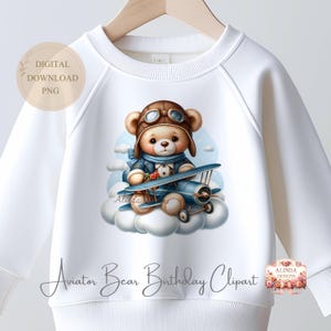 Clipart vintage avion ours, clipart pilote ours en peluche, impressions murales de chambre d'enfant, invitations d'anniversaire pour enfants, sublimation sur vêtements, bébé aviation