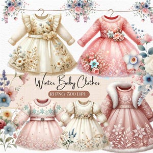 Clipart de ropa de bebé de invierno, trajes de bebé para invierno, invitaciones para baby shower, decoración de guardería, clipart de niña, ropa de bebé PNG, niñas PNG