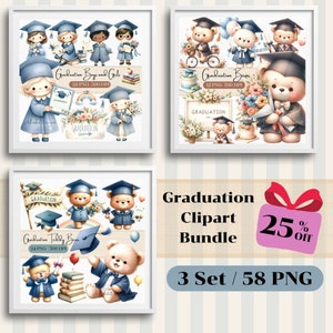 Graduation Clipart Bundle, 3-Set Graduierungen Grafiken, Abschlusskappen, Diplome und Quasten, perfekt für Einladungen, Scrapbooking, Kunsthandwerk