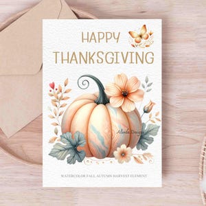 Watercolor Fall Harvest Clipart, Thanksgiving Clipart, Autumn Leaves, Pumpkins and Harvest Elements, DIY Projects, Junk Journal Thanksgiving