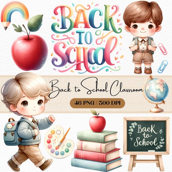 Back to School Clipart, Teacher Resources (PNG Digital Download)