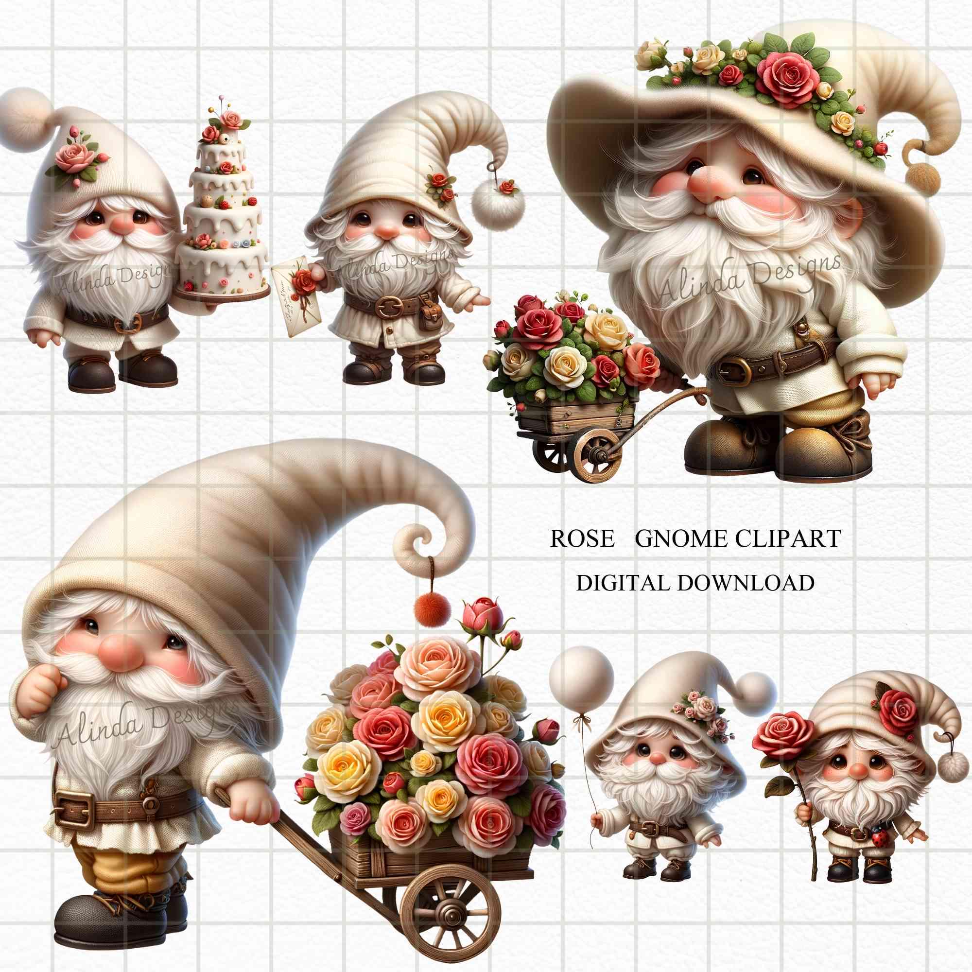 Rose Gnome Clipart: Watercolor Floral Gnomes PNG Digital Download - Etsy