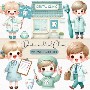 Imágenes prediseñadas médicas de dentista en acuarela, ilustraciones de higienista dental, arte del hada de los dientes, decoración del consultorio dental, médico PNG, símbolos de enfermería, PNG