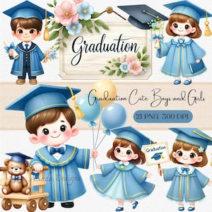 Imágenes prediseñadas de graduación, lindos niños graduados PNG, niños y niñas graduados, invitaciones para fiestas, carteles para el aula, recuerdos y calcomanías escolares,