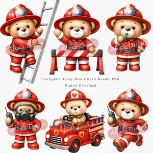 Firefighter Teddy Bear Clipart Bundle PNG, Cute Fireman Bear, Fire Station Clipart, Fire Truck, Kids Firefighter, Baby Boy Birthday, Fire Truck Birthday Party Decorations, Classroom Activities, Sublimation Projects