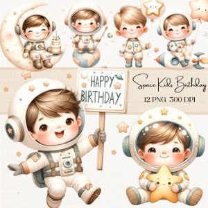 Weltraum Aquarell Clipart für Kindergeburtstag, Weltraum Party Dekor, druckbare Weltraum Grafiken, Kinder Partyzubehör, Weltraumthema, Party PNG