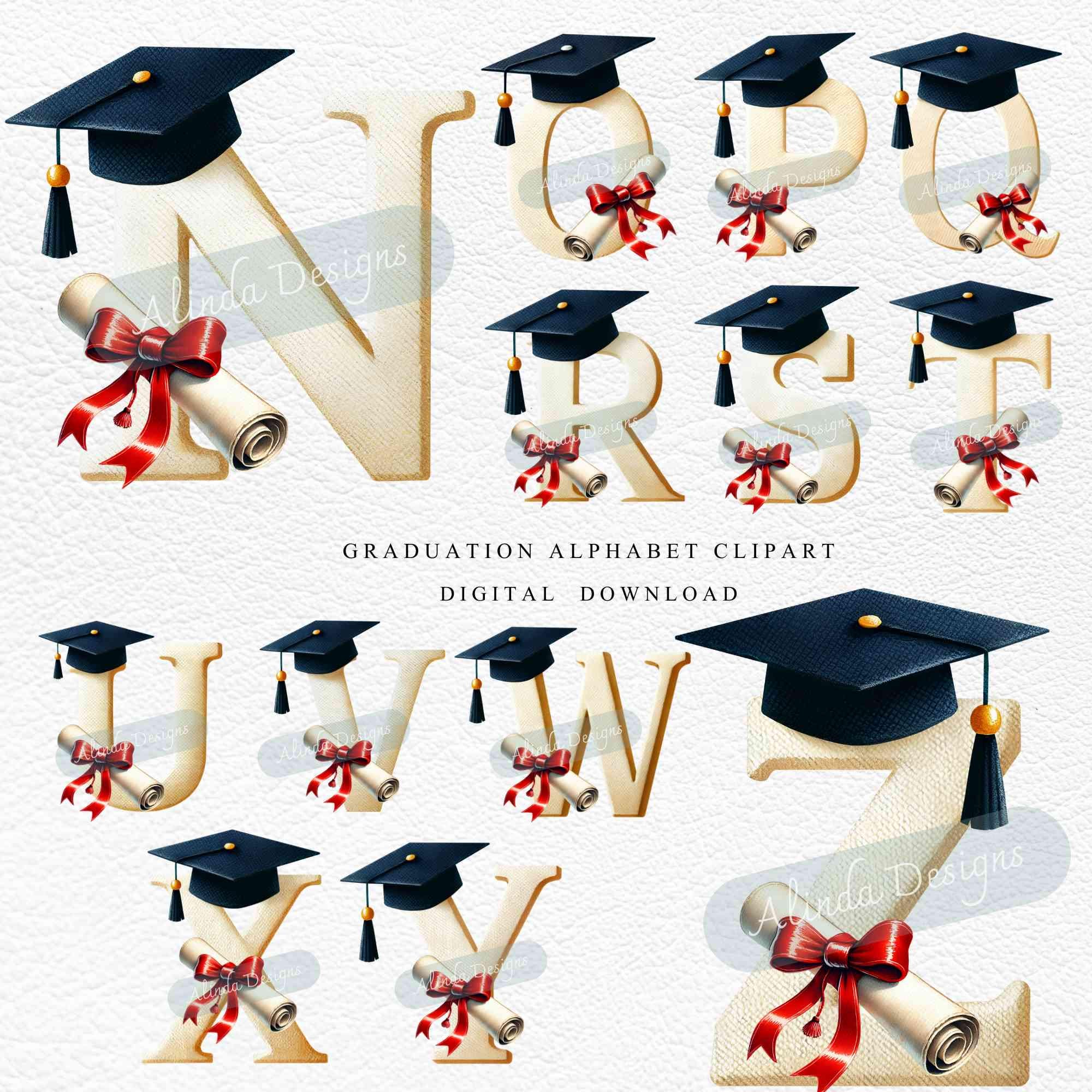 Graduation Alphabet Clipart, Graduation Letters and Numbers PNG ...