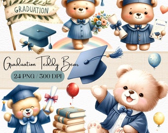 Graduation Teddy Bear Clipart, Caps and Gowns (Digital Download)