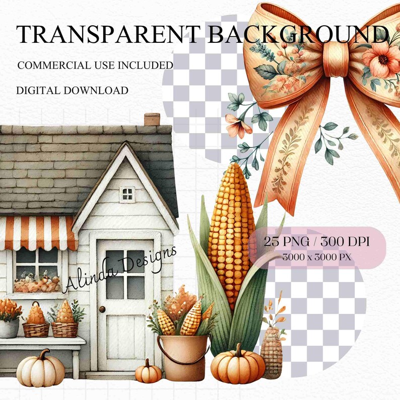 Watercolor Fall Harvest Clipart, Thanksgiving Clipart, Autumn Leaves, Pumpkins and Harvest Elements, DIY Projects, Junk Journal Thanksgiving