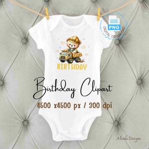 Clipart anniversaire, construction ours PNG, Clipart numérique d'anniversaire amusant, téléchargement immédiat, graphiques de fête d'anniversaire, décoration d'anniversaire bricolage