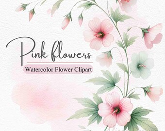 Watercolor Pink Flowers Clipart, Floral Illustrations, Wedding Invitations, Cards, Scrapbooking, DIY Projects, Delicate Petal Composition