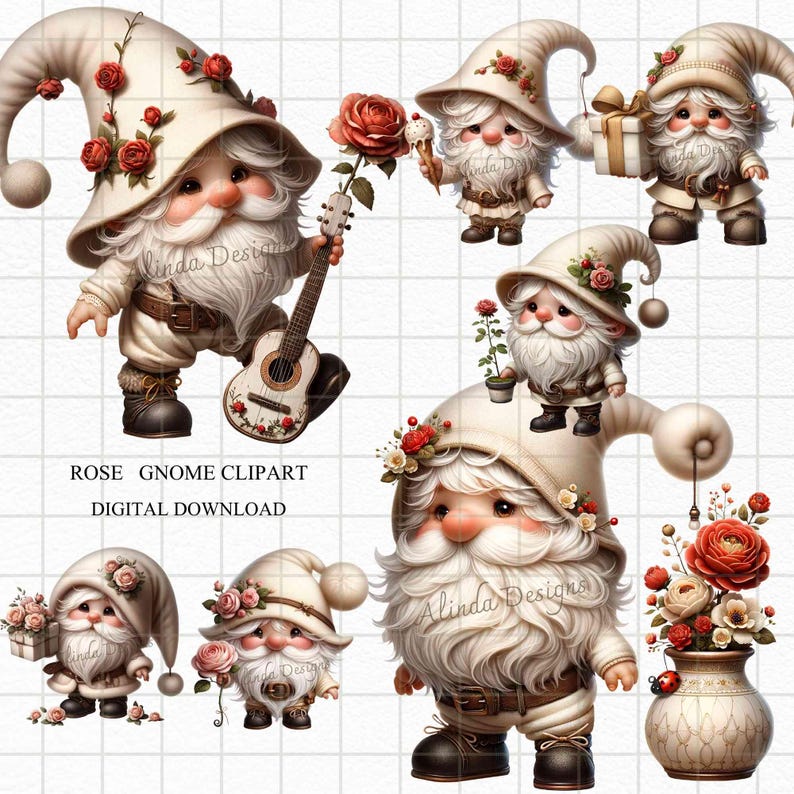 Rose Gnome Clipart: Watercolor Floral Gnomes PNG Digital Download - Etsy