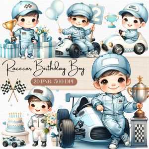 Clipart de aniversário de carro de corrida para meninos, imagens de tema de carro, decoração de festa, gráficos de carro de corrida personalizáveis, tema de aniversário infantil, cartão de aniversário