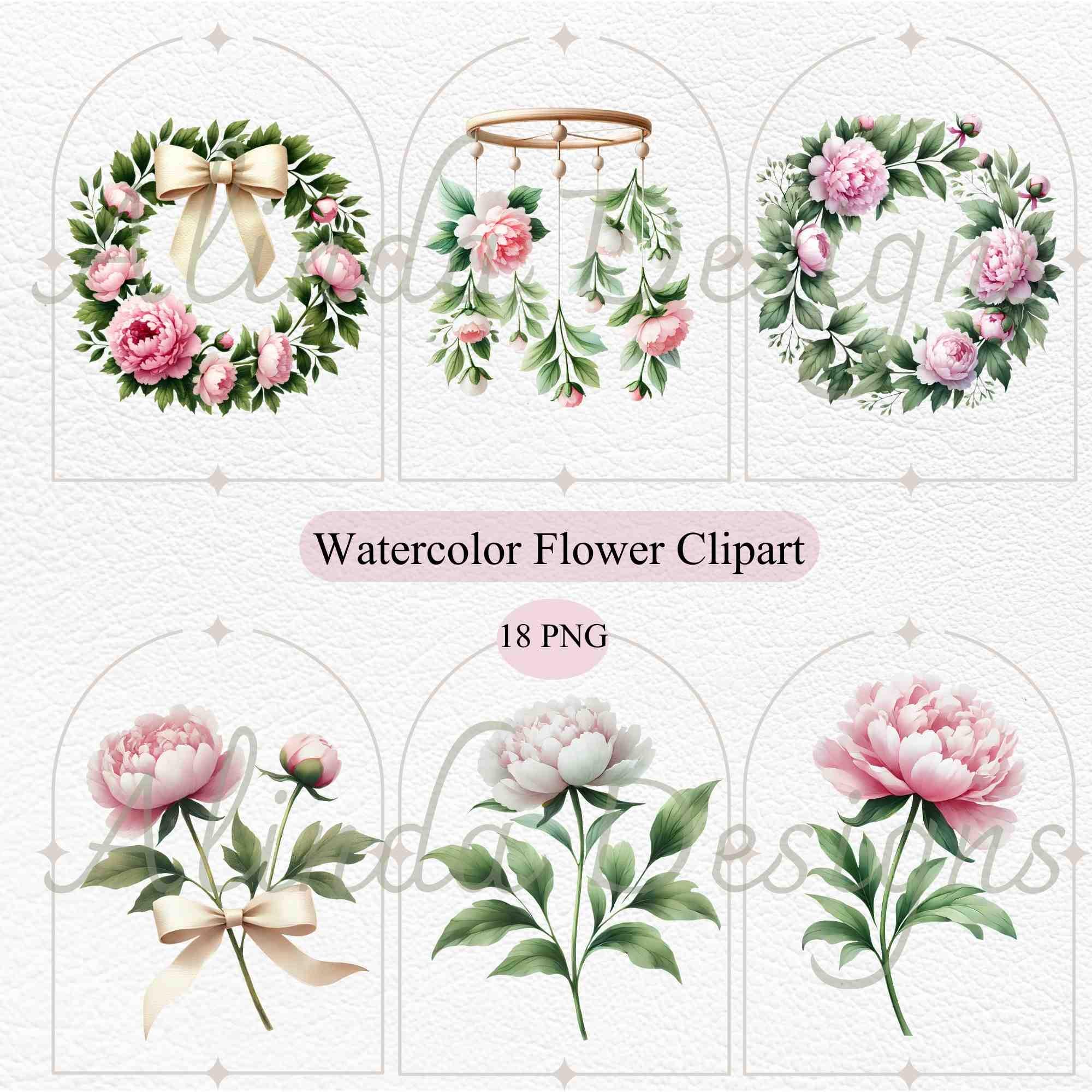 Watercolor Pink Peonies Clipart: Boho Floral PNG (digital Download) - Etsy
