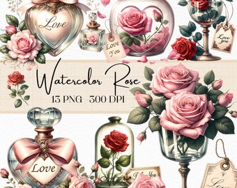 Watercolor Rose Clipart, Perfect for Wedding Invitations, Scrapbooking and DIY Crafts, Commercial Use, Romantic Roses Clipart, Wedding PNG