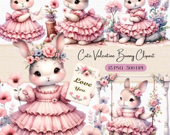 Watercolor Bunny Clipart: Retro Easter Spring PNG Set