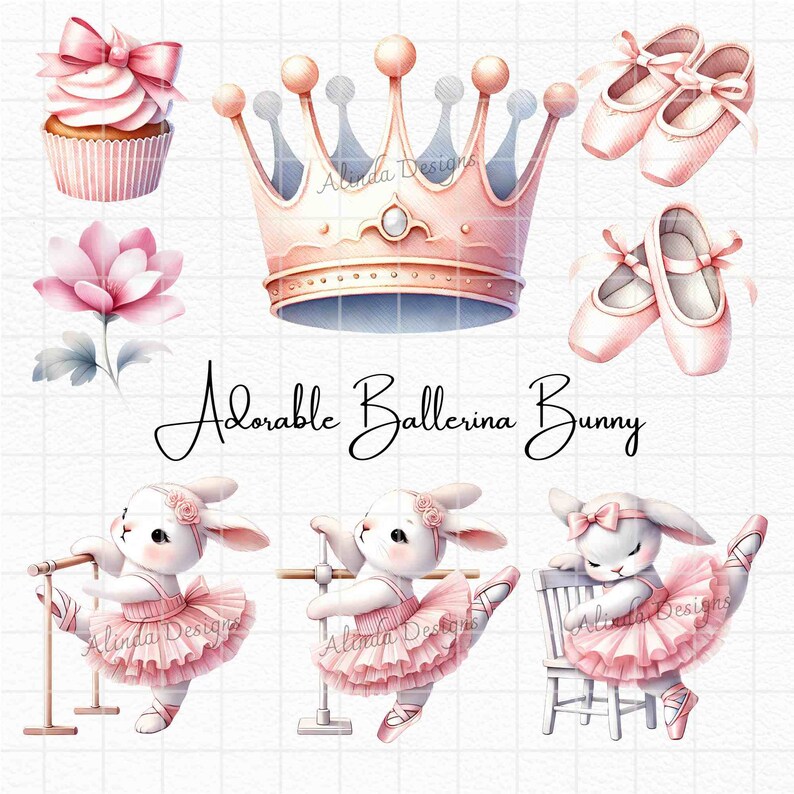 Adorable Ballerina Bunny Clipart, Cute Ballet Rabbit Illustration ...