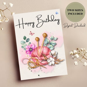 Cadeaus breien, verjaardagskaart breien, kaarten voor breiers, breiliefhebbers, breicadeaus voor vrouwen, afdrukbare kaart verjaardag vrouw, kaart