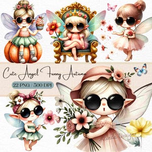 Lindo ángel divertido otoño clipart, caprichosa descarga digital de ángel de otoño, lindas obras de arte de temporada para manualidades, invitaciones y álbumes de recortes, PNG