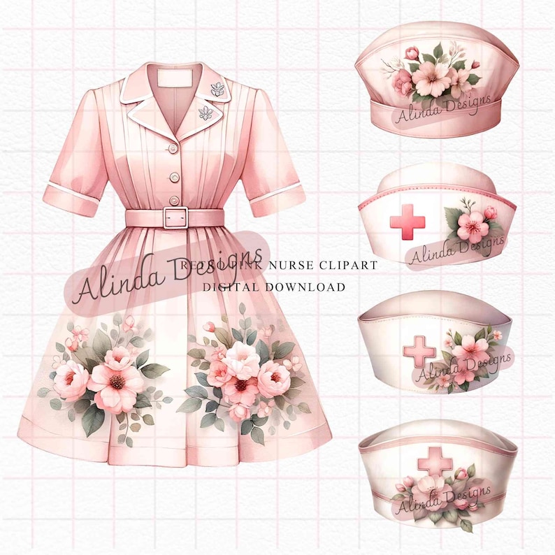 Retro Pink Nurse Clipart, Floral Nurse Clipart PNG, Pink Medical Nurse Bundle, Stethoscope, Nurse Cap, Medical Cross, Healthcare Digital Download, Nurse appreciation gifts, T-shirts & sublimation designs, Stickers & scrapbooking