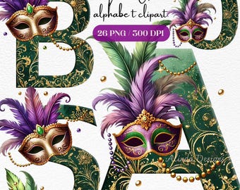 Mardi Gras Alphabet Clipart: Goldene Buchstaben (PNG)