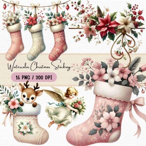 Aquarell Weihnachtssocken Clipart, Festliche Urlaub Socke Illustrationen, digitaler Download für Karten, Kunsthandwerk und Einladungen, Scrapbook, Engel