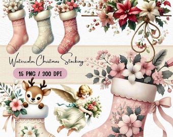 Calcetines navideños de acuarela: ilustraciones festivas (descarga digital)