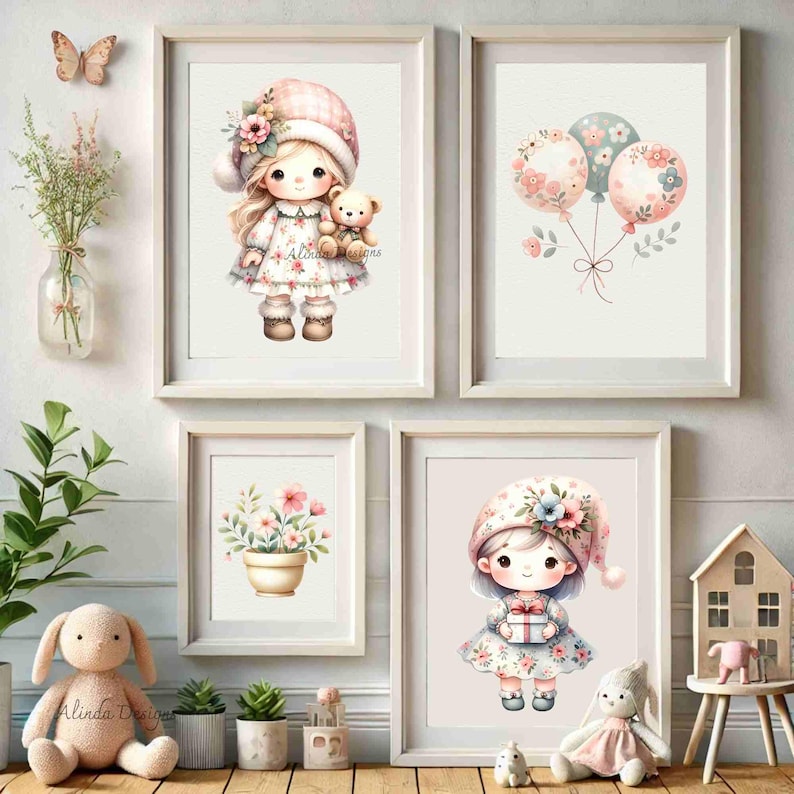 Cute Flower Girls Birthday Clipart, Adorable Kids Party Graphics, Instant Download, Nursery Decor, Scrapbooking, DIY Invitations, Printable