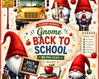Back to School Gnome Clipart: Teacher PNG Graphics Digital Download