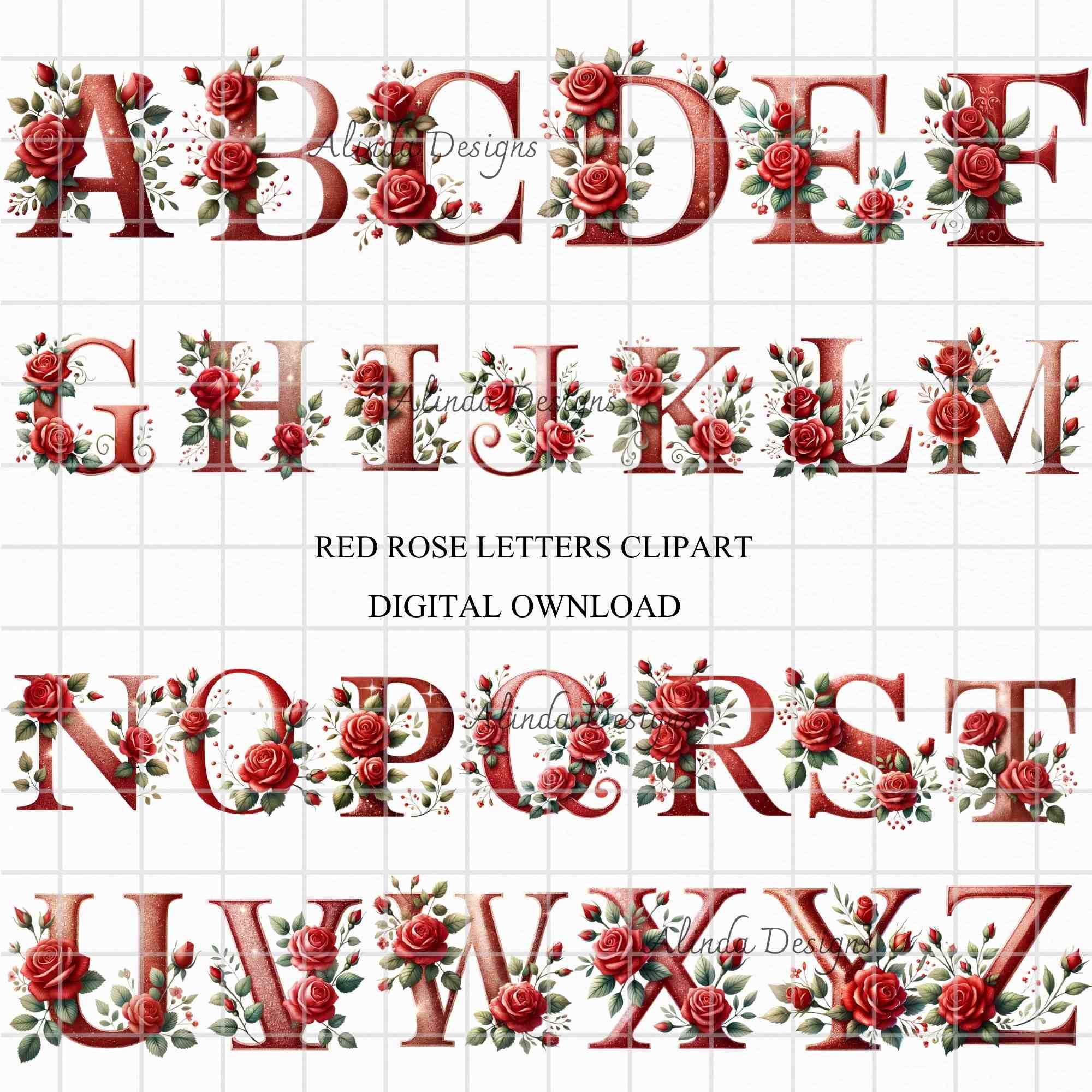 Rose Letters Clipart: Floral Alphabet PNG (digital Download) - Etsy