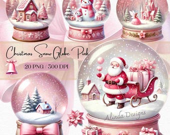 Pink Christmas Snow Globe Clipart: Festive Winter Graphics (Digital Download)