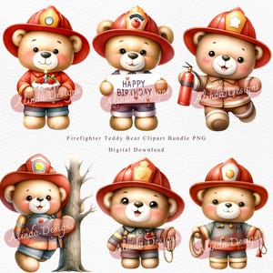 Firefighter Teddy Bear Clipart Bundle PNG, Cute Fireman Bear, Fire Station Clipart, Fire Truck, Kids Firefighter, Baby Boy Birthday, Fire Truck Birthday Party Decorations, Classroom Activities, Sublimation Projects