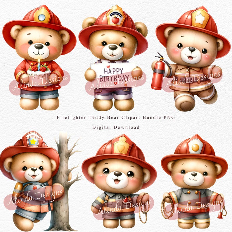 Firefighter Teddy Bear Clipart Bundle PNG, Cute Fireman Bear, Fire Station Clipart, Fire Truck, Kids Firefighter, Baby Boy Birthday, Fire Truck Birthday Party Decorations, Classroom Activities, Sublimation Projects