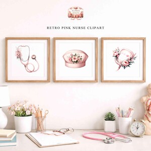 Retro Pink Nurse Clipart, Floral Nurse Clipart PNG, Pink Medical Nurse Bundle, Stethoscope, Nurse Cap, Medical Cross, Healthcare Digital Download, Nurse appreciation gifts, T-shirts & sublimation designs, Stickers & scrapbooking