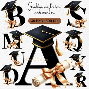 Imágenes prediseñadas de letras y números de graduación, invitaciones de graduación, imágenes prediseñadas de números, decoración de fiesta de graduación, arte de graduación, alfabeto, números