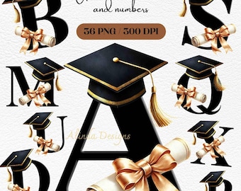 Clipart lettres et chiffres de remise des diplômes, faire-part de remise des diplômes, cliparts chiffres, décoration de fête de remise des diplômes, art de la remise des diplômes, alphabet, chiffres