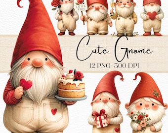 Valentines Gnomes clipart, Watercolor Valentines clipart, bundle, love clipart, cute gnome clipart, cute gnome clip art, fantasy clipart