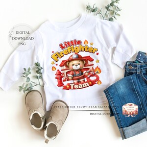 Firefighter Teddy Bear Clipart Bundle PNG, Cute Fireman Bear, Fire Station Clipart, Fire Truck, Kids Firefighter, Baby Boy Birthday, Fire Truck Birthday Party Decorations, Classroom Activities, Sublimation Projects