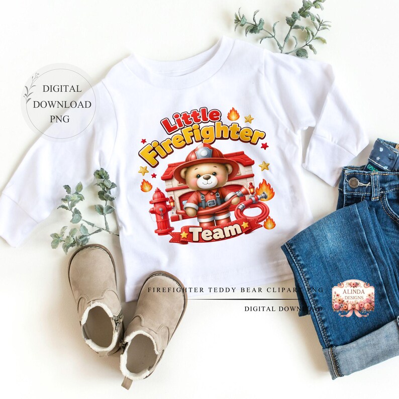 Firefighter Teddy Bear Clipart Bundle PNG, Cute Fireman Bear, Fire Station Clipart, Fire Truck, Kids Firefighter, Baby Boy Birthday, Fire Truck Birthday Party Decorations, Classroom Activities, Sublimation Projects