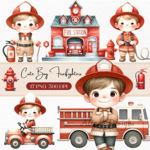 Clipart carino pompiere ragazzo, download digitale acquerello pompiere per inviti, scrapbooking, scrapbooking, uso commerciale, compleanno png