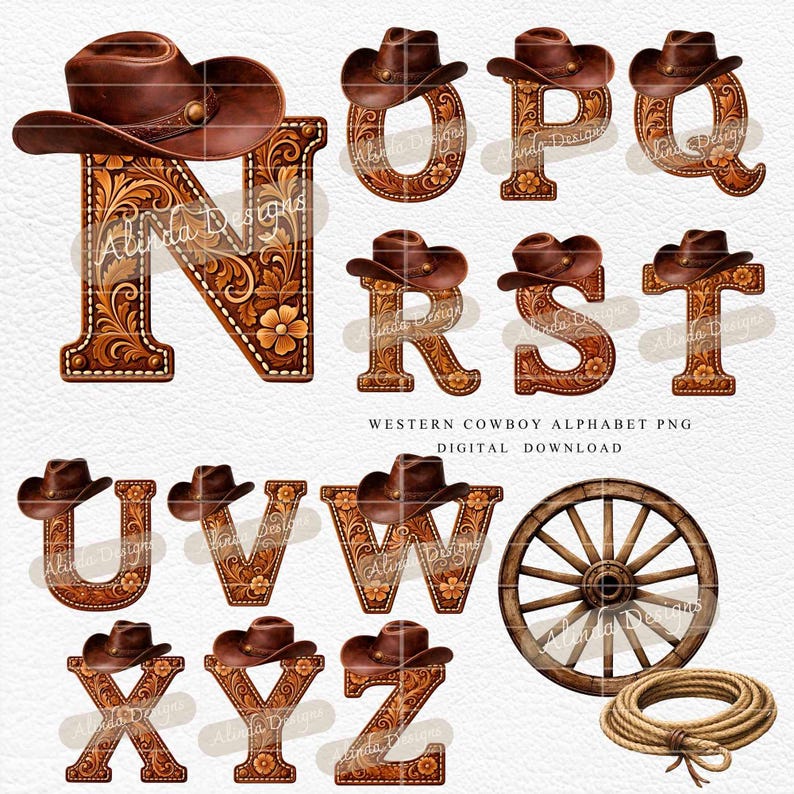 Cowboy Letter R Western Cowboy Alphabet PNG, Tooled Leather Letters Clipart - Etsy