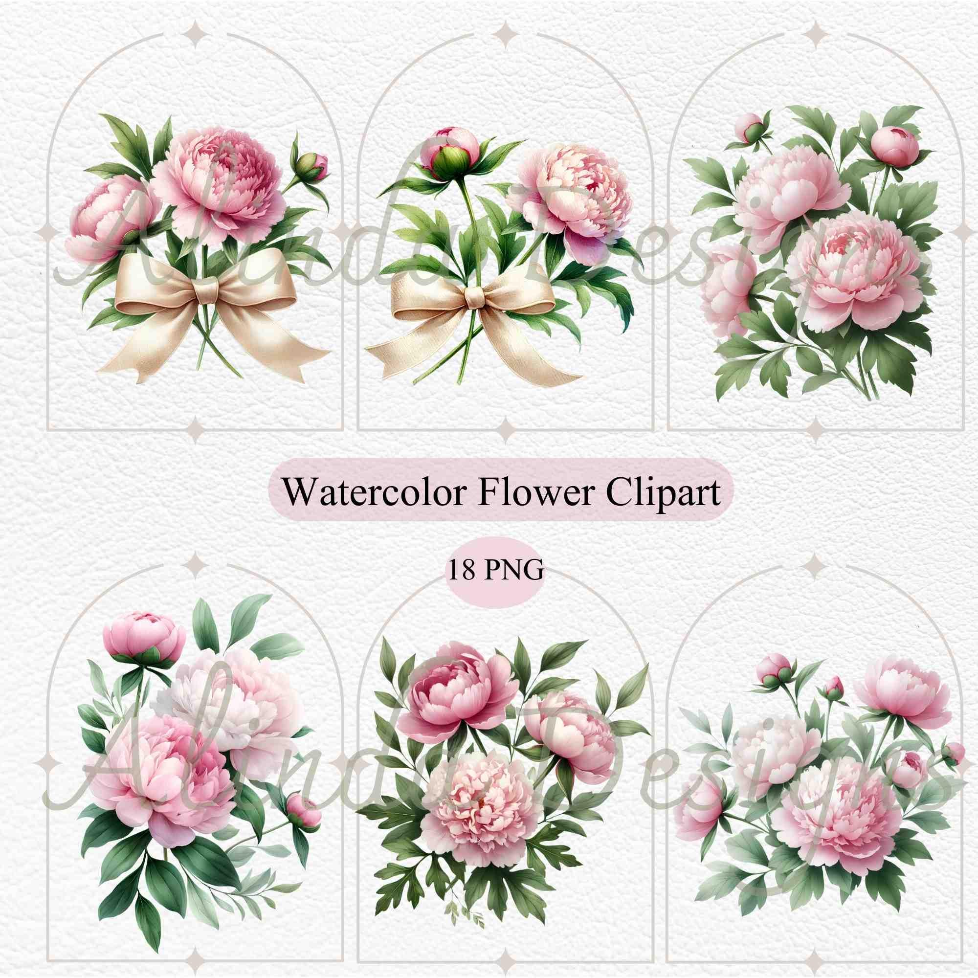 Watercolor Pink Peonies Clipart: Boho Floral PNG (digital Download) - Etsy