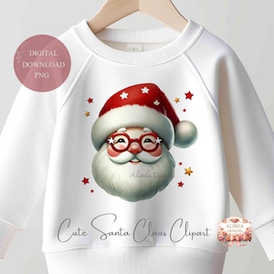 Lindo clipart de Papá Noel, ilustración de cabeza de Papá Noel navideña, diseño de sublimación navideña, camisetas navideñas, sublimación en tazas, fiesta DIY
