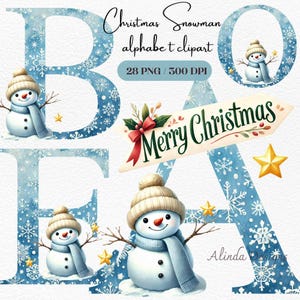 Christmas Snowman Alphabet Clipart, Winter Letter PNG, Holiday Font, Festive Winter Letters, Card Invitation, Scrapbooking, Nursery wall art